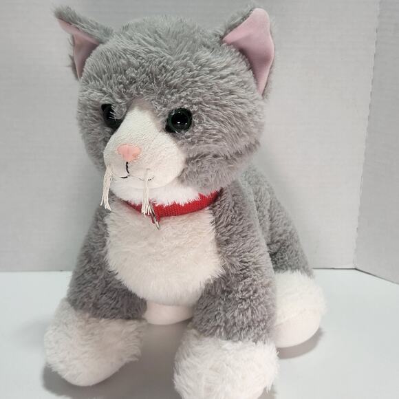 Build A Bear Promise Pets Gray White Kitty Cat Plush Red Collar Green Eyes - Picture 3 of 8